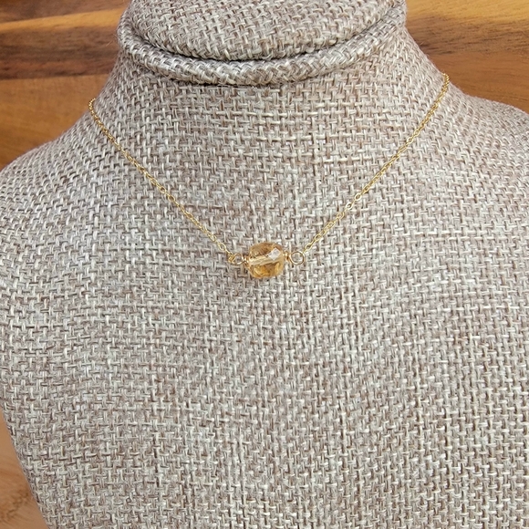 Citrine Floating Necklace Crystal Gemstone 14K Gold Filled November Birthstone - Picture 4 of 5